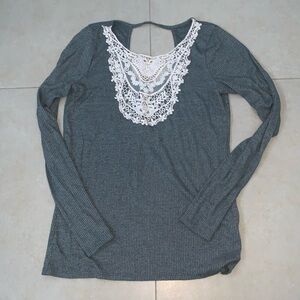 Worn Once Hollister Gray Long Sleeve with Lace Details